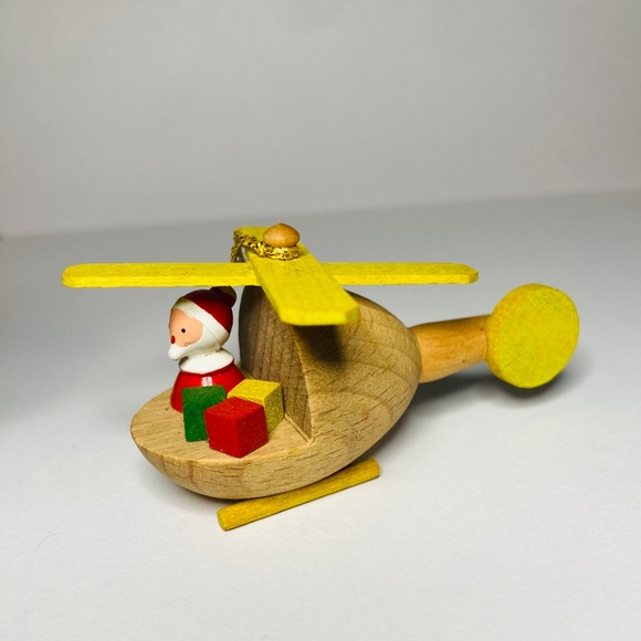 Vtg 1983 Goula Spain Santa Flying Wooden 2.5” Helicopter Christmas Tree Ornament - Picture 7 of 11